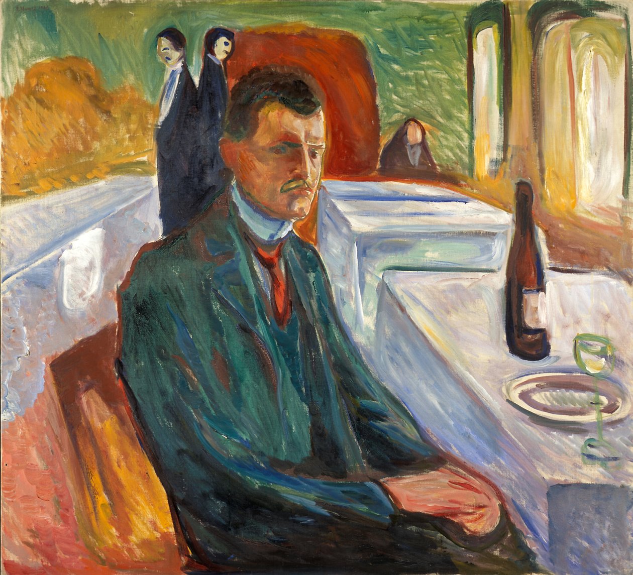 Autoportrait avec une bouteille de vin - Edvard Munch