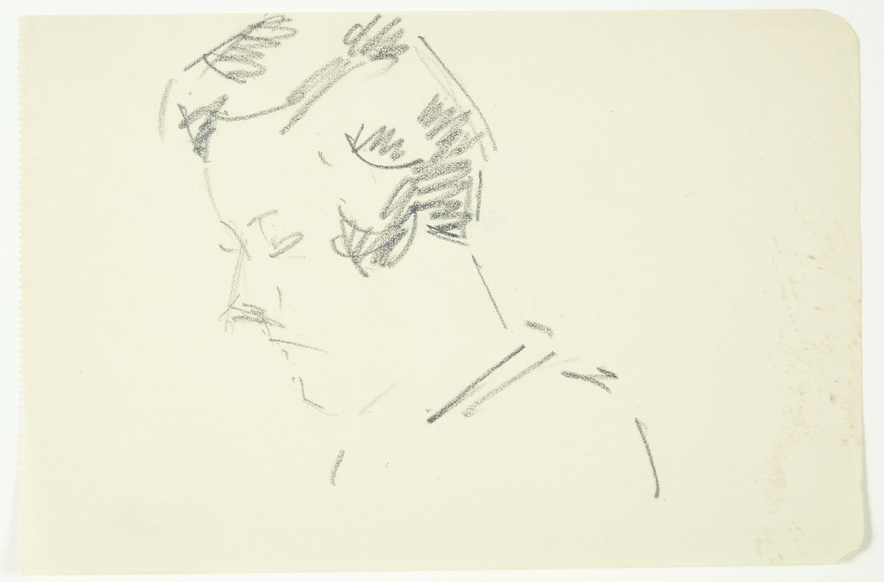 Étude de portrait de la peintre Ellen Olrik, tête inclinée, profil 7/8 vers la gauche - Edvard Weie