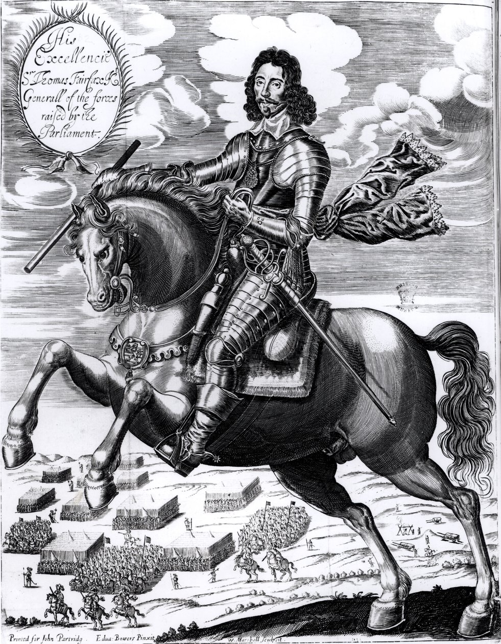 Portrait équestre de son Excellence Sir Thomas Fairfax (1617-71) 3e baron, gravé par William Marshall - Edward Bower