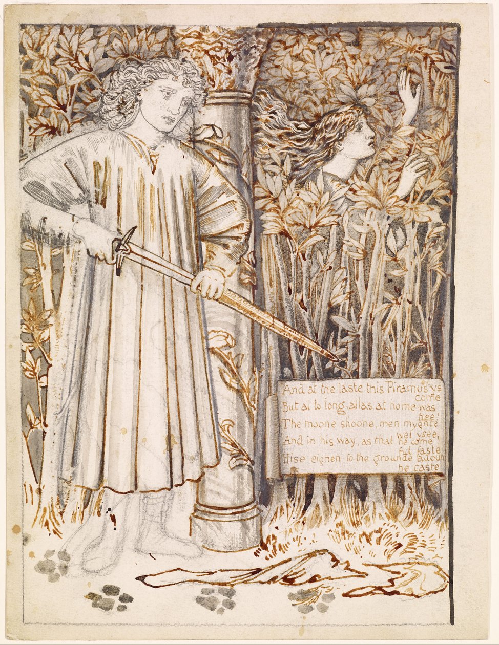 Pyrame et Thisbé - Pyrame tire son épée pour se tuer - Edward Burne Jones