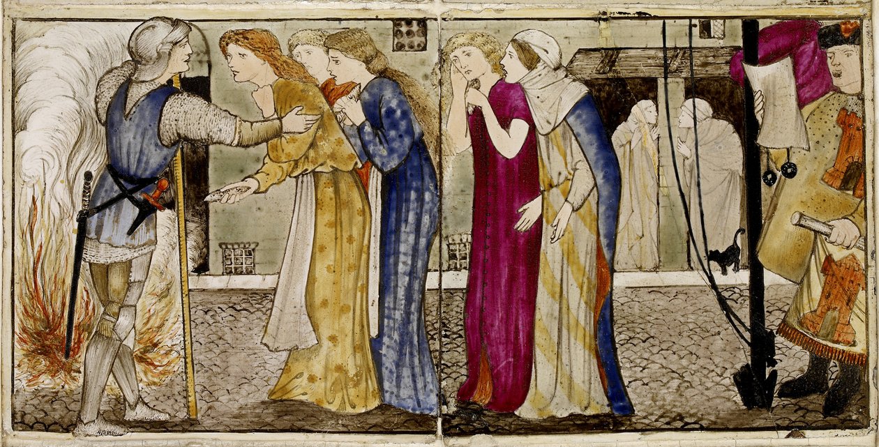 Un ensemble de seize carreaux disposés par paires pour former huit illustrations du conte 