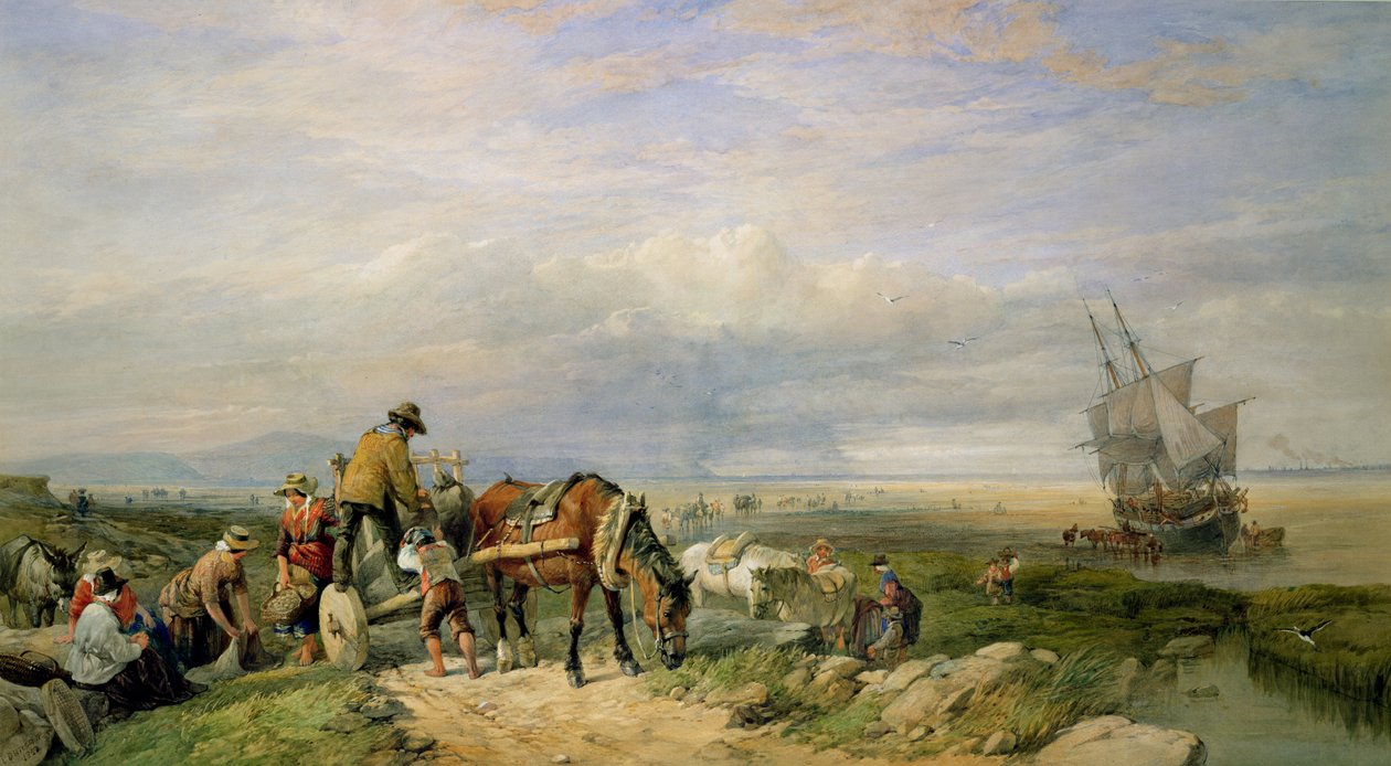 Ramasseurs de coquillages, Llanrhidian Sands, West Glamorgan, sur la péninsule de Gower - Edward Duncan