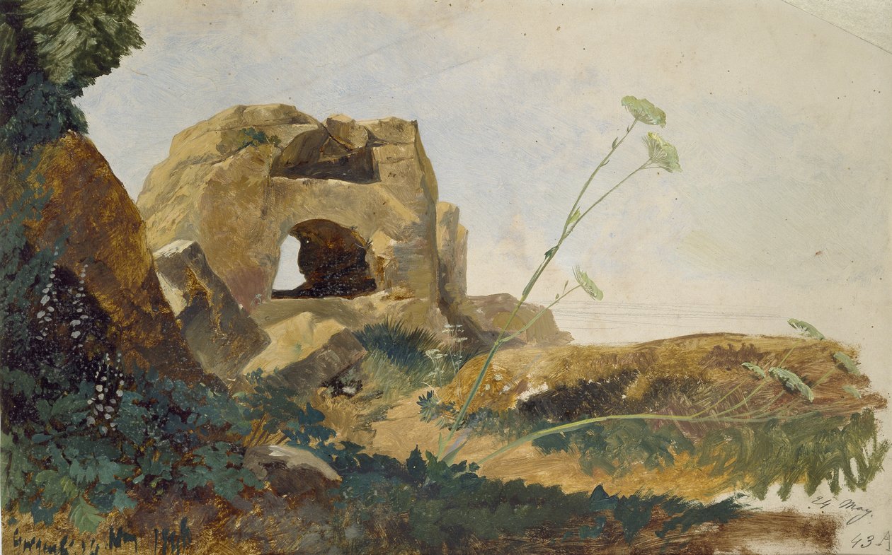 Étude de rochers et de feuillage, Agrigente (Girgenti), Sicile, 1847 - Edward Lear
