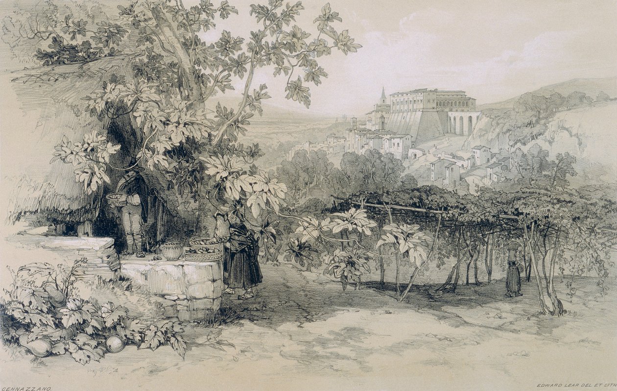 Vue de Gennazzano avec la ville et le palais de Colonna - Edward Lear