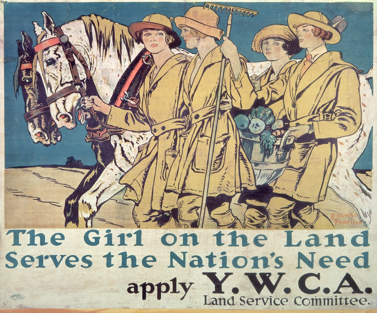 La Fille sur la terre sert le besoin de la nation, affiche de la YWCA de la Première Guerre mondiale - Edward Penfield