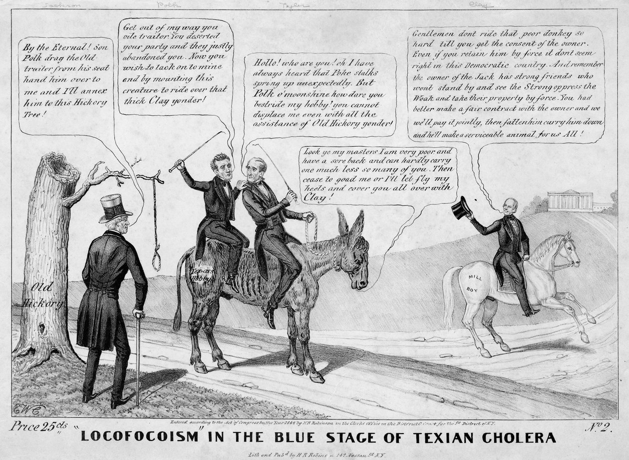 Locofocoism dans le stade bleu du choléra texian, publié par H R Robinson, New York, 1844 - Edward Williams Clay