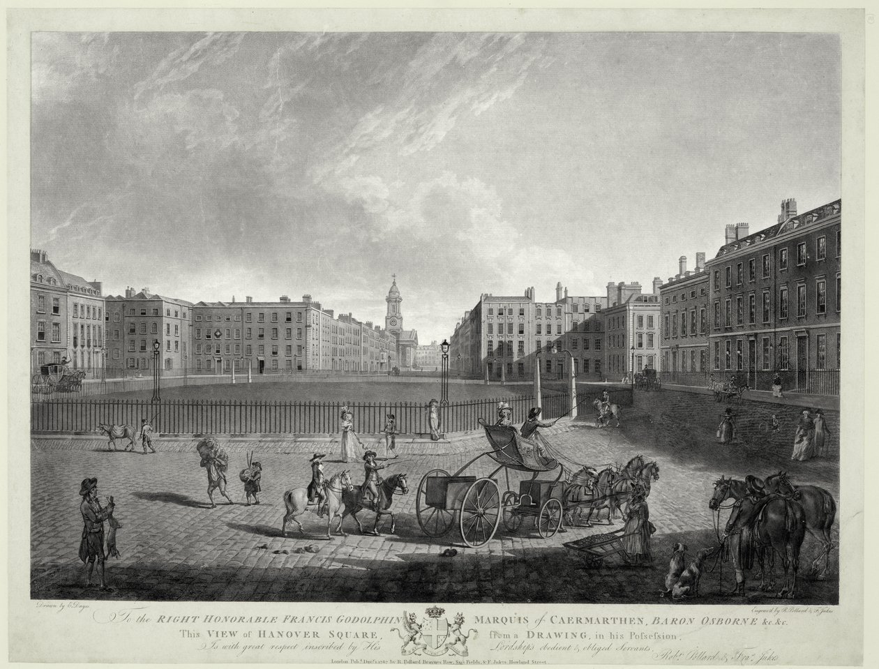 Vue de Hanover Square, gravée par Robert Pollard (1755-1838) et Francis Jukes (1747-1812) 1787 - Edward (after) Dayes