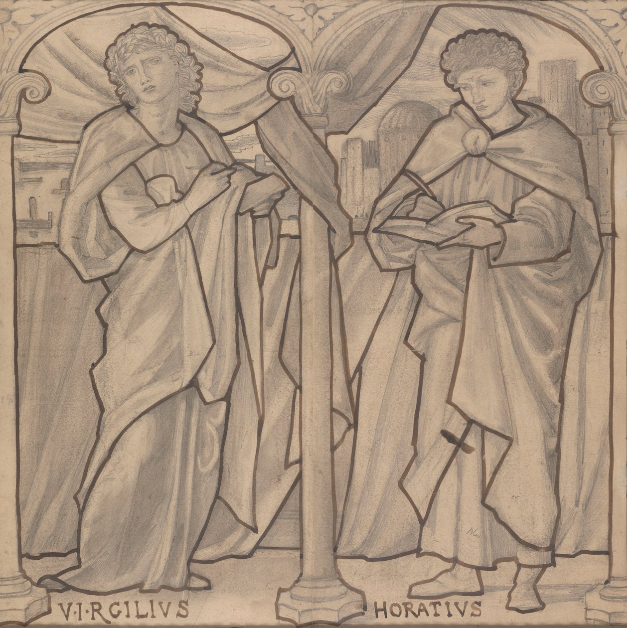Conception préparatoire pour une fenêtre en vitrail, Virgile et Horace - Edward Burne Jones