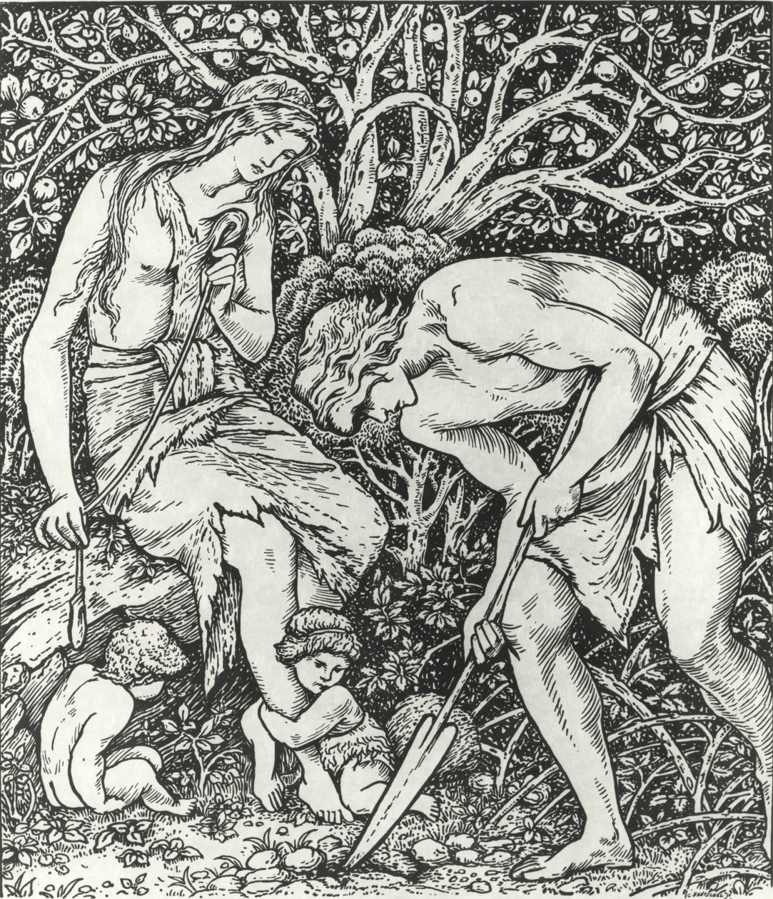 Adam et Ève (Travail : Quand Adam creusait et Ève filait, qui était alors le gentilhomme ?) - Edward Coley (after) Burne Jones