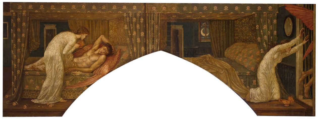 Cupidon et Psyché - Murales de Palace Green - Psyché tenant la lampe regarde le visage de Cupidon endormi et Psyché abandonnée, 1881 - Edward Burne Jones