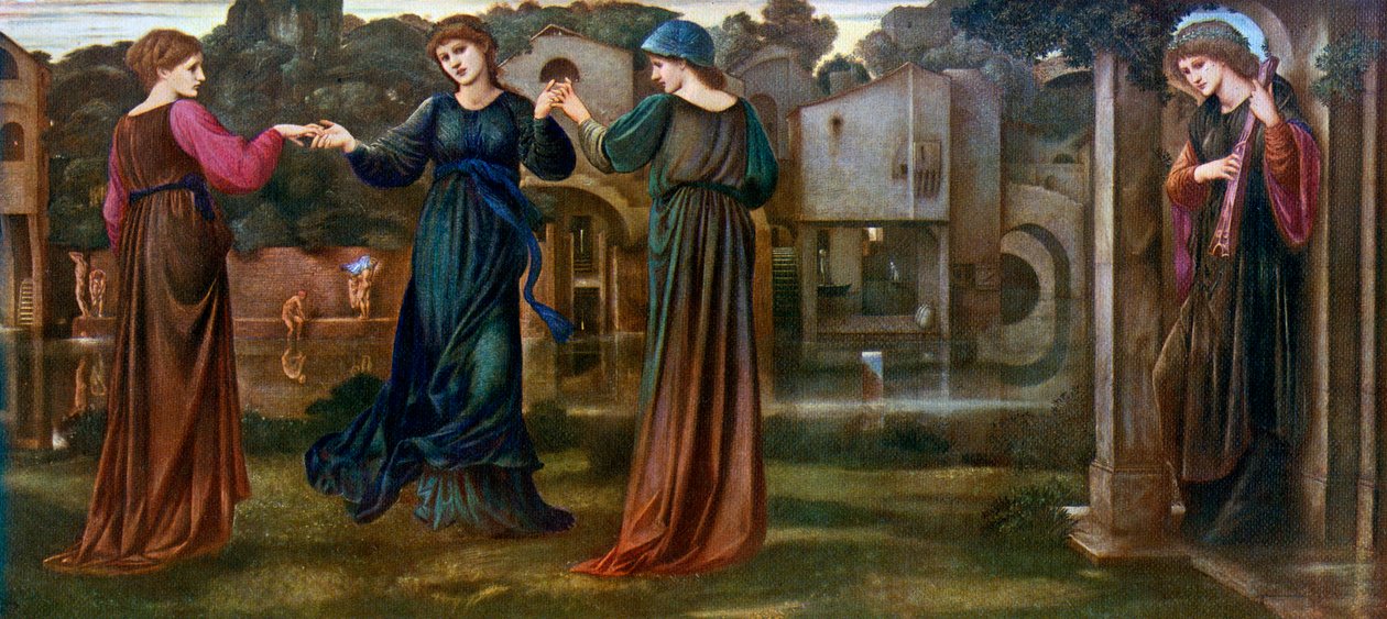 Le moulin, filles dansant au son de la musique près d