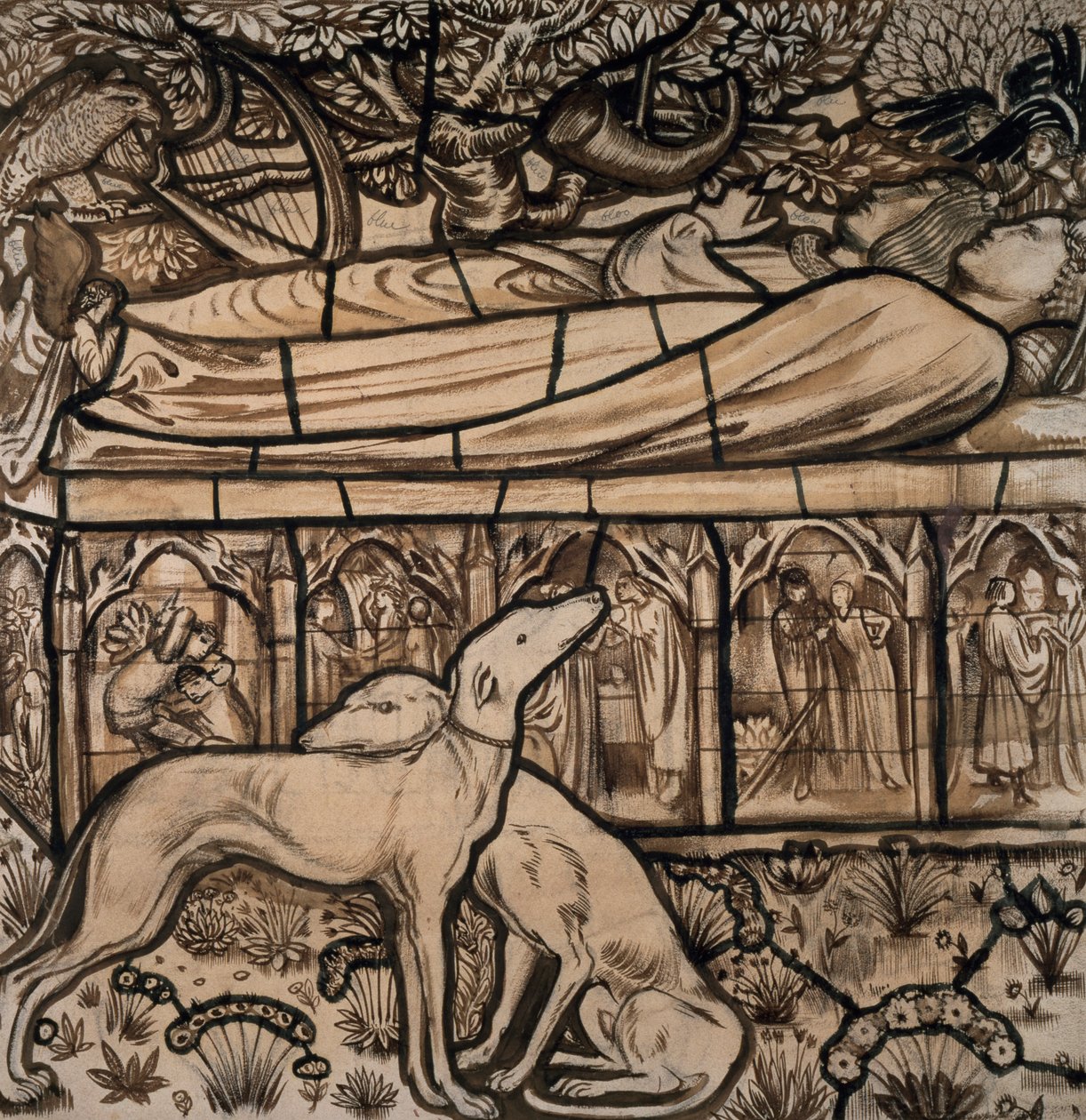 Le tombeau de Tristan et Iseult, carton pour vitrail, 1862 - Edward Burne Jones