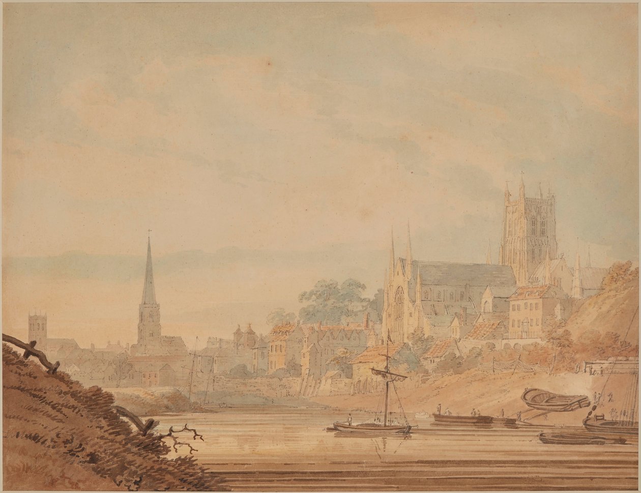 Worcester depuis la rivière Severn - Edward Dayes