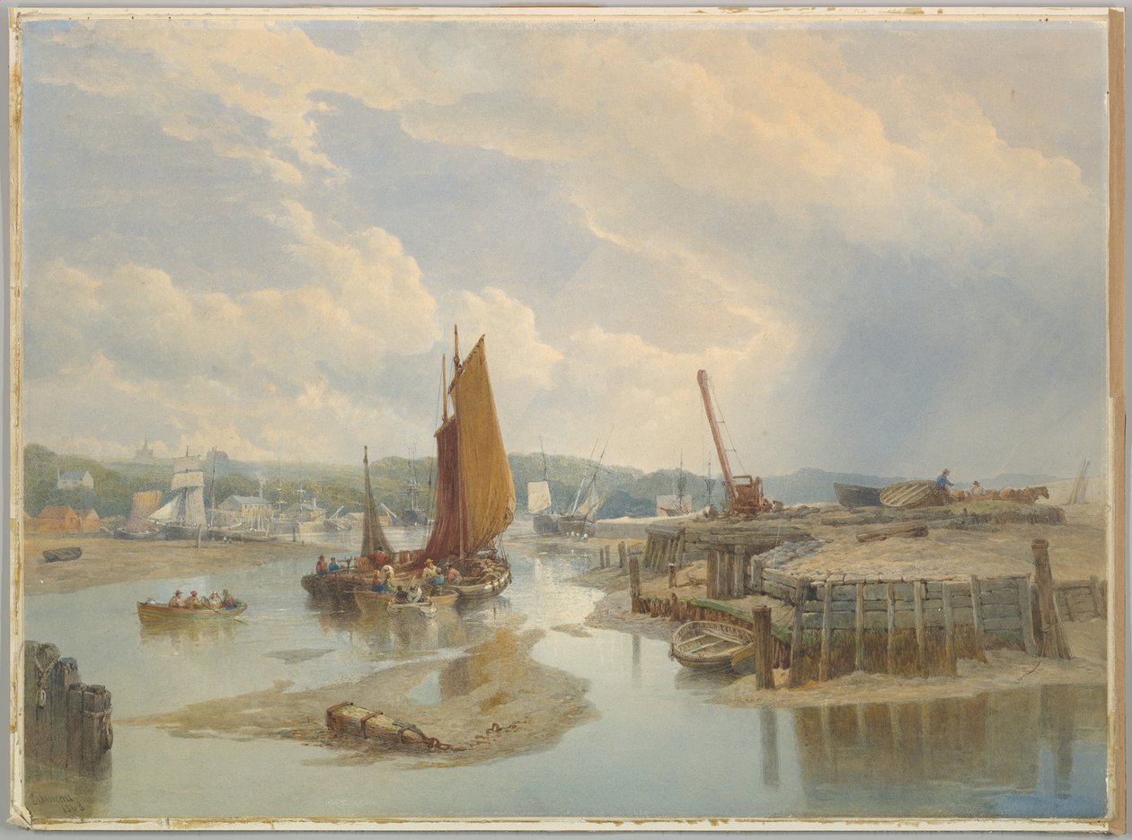 Une ville sur un estuaire à marée basse - Edward Duncan