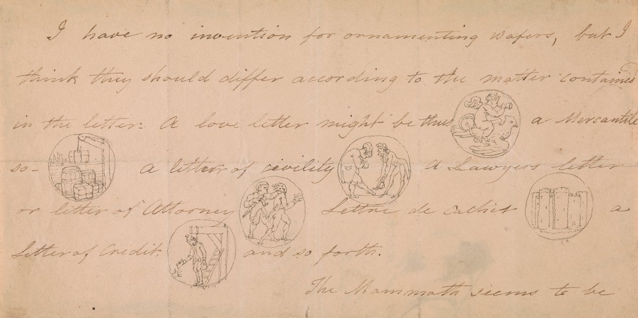 Lettre avec des dessins pour des cachets (?) - Edward Francis Burney