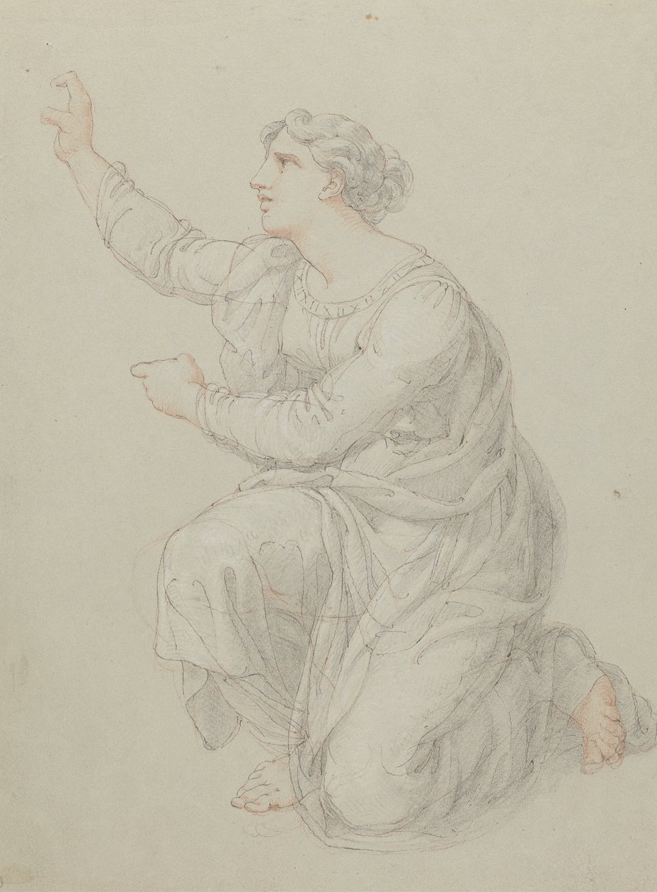 Étude pour la figure agenouillée de Priscilla - Edward Francis Burney