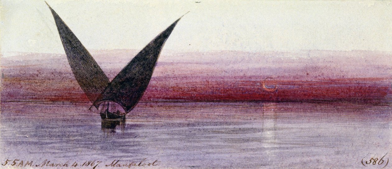 Bateau égyptien sur le Nil, à Manfaloot (Égypte) - Edward Lear