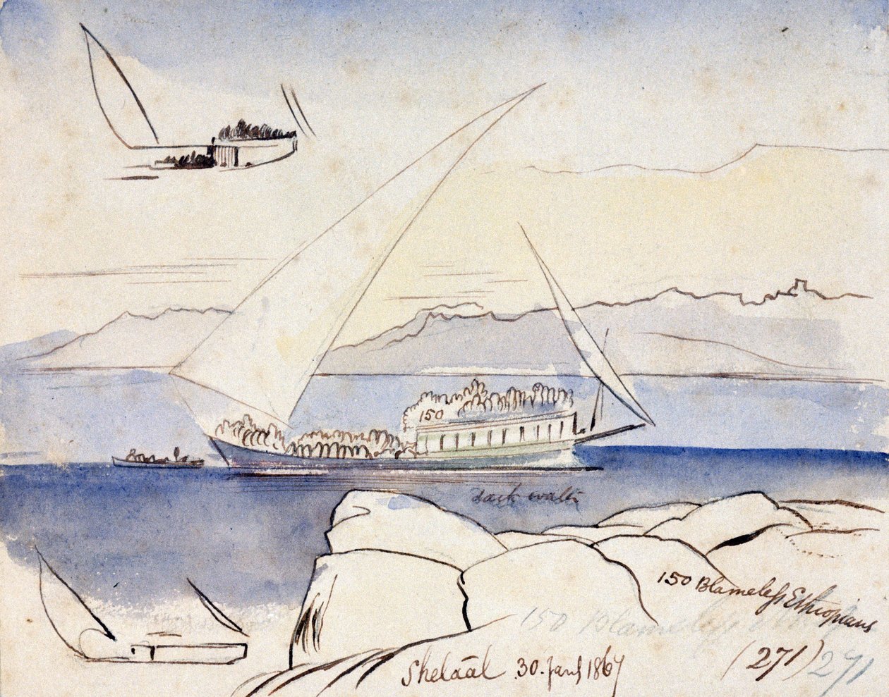 Un dhow égyptien sur le Nil, près de Shetaal (Égypte) - Edward Lear