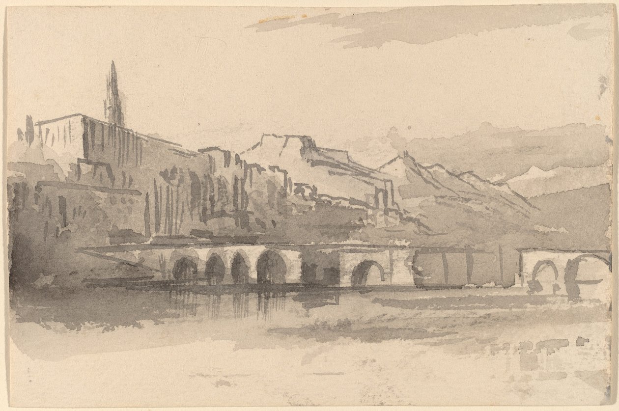 Pont avec montagnes au loin, Ventimiglia, 1884-1885 - Edward Lear
