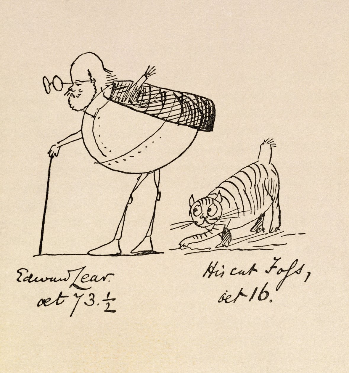 Edward Lear âgé de 73 ans et demi et son chat Foss, âgé de 16 ans - Edward Lear