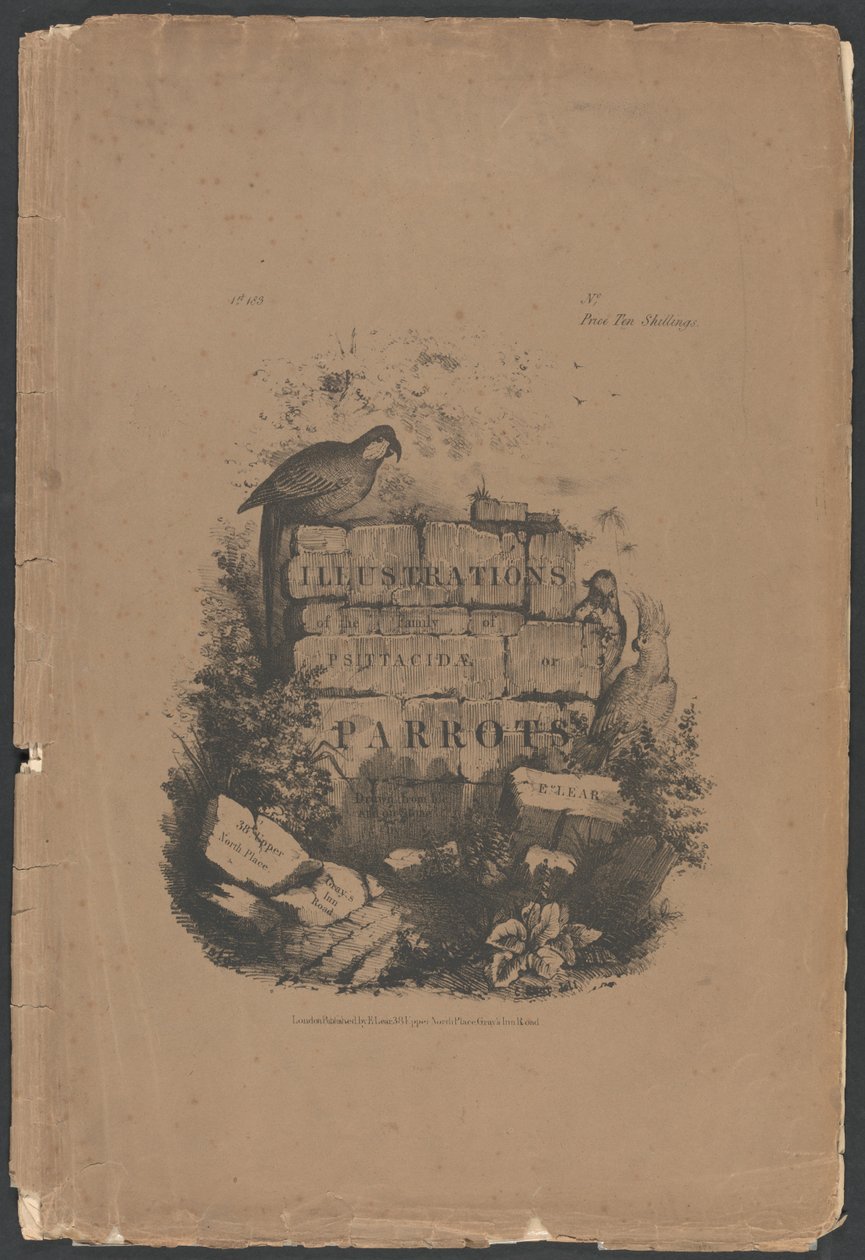 Illustrations de la famille des Psittacidae, ou perroquets, 1re partie : jaquette, page de titre, page de dédicace, page des abonnés - Edward Lear