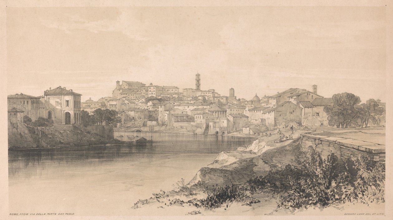 Rome vue depuis la Via della Porta San Paolo, tirée de *Vues de Rome et de ses environs*, 1841 - Edward Lear