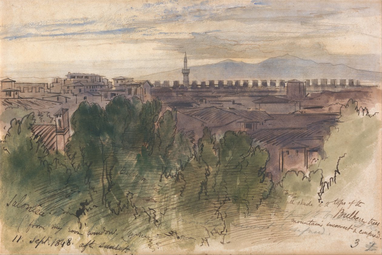 Salonique, depuis la fenêtre de ma chambre, 11 sept. 1848, après le coucher du soleil - Edward Lear