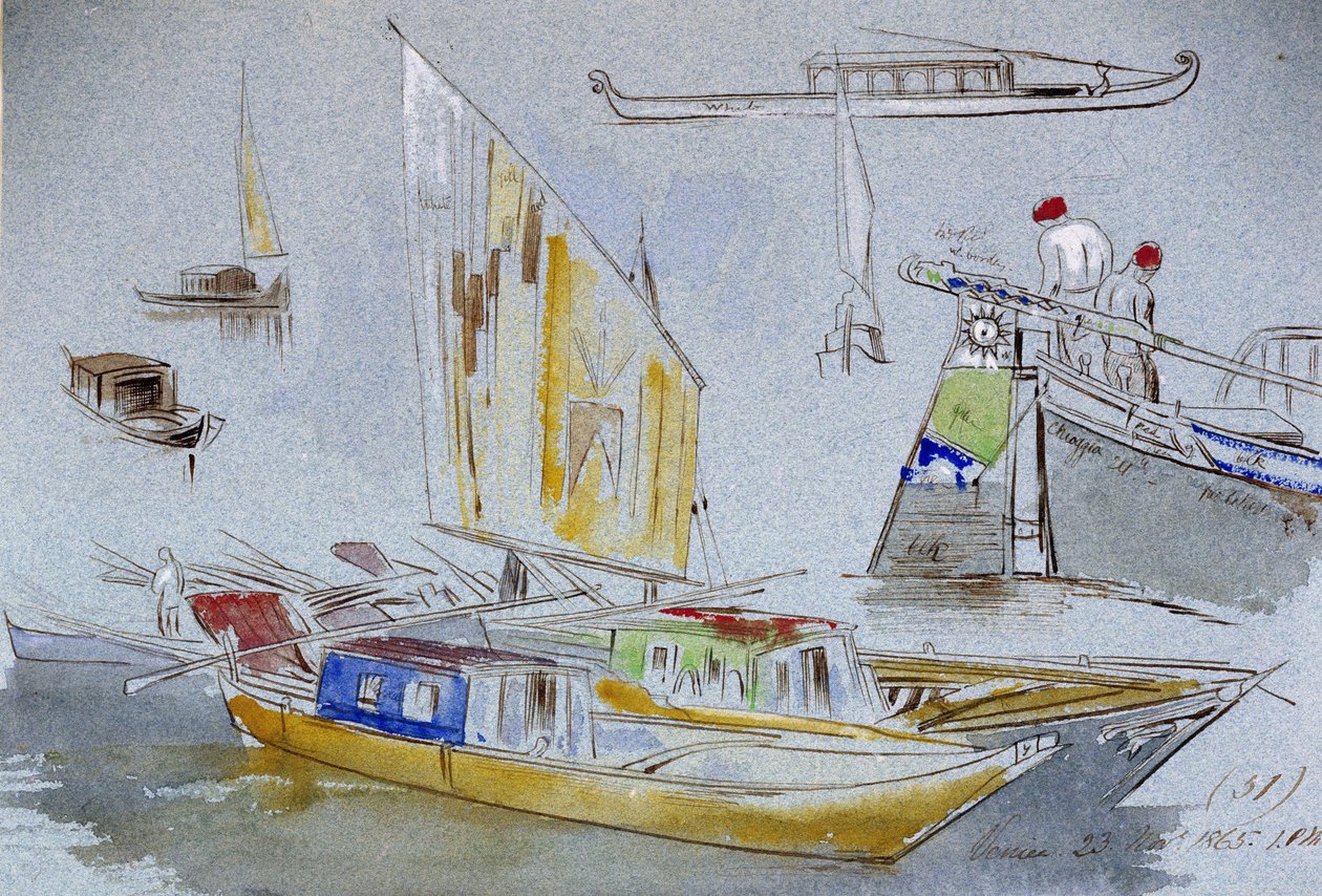 Études de bateaux vénitiens - Edward Lear