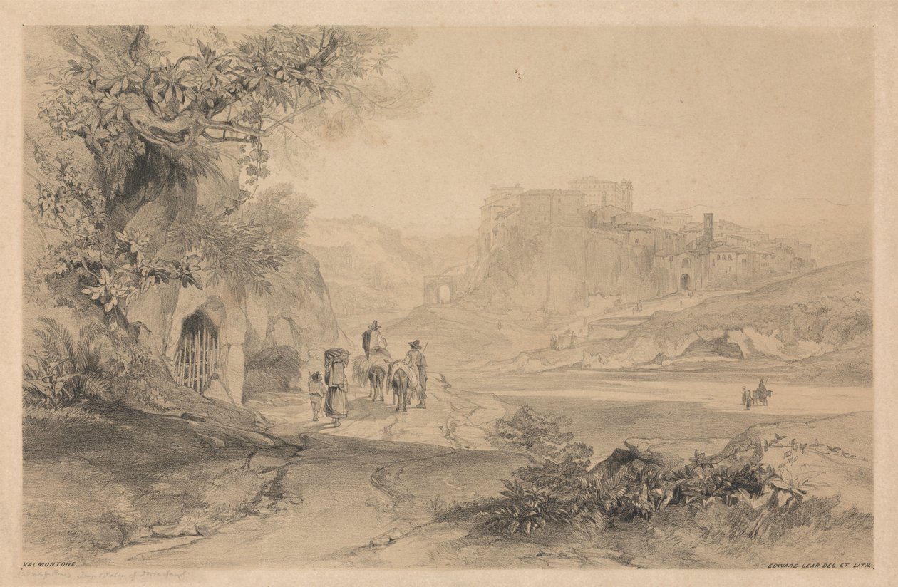 Valmontone, tiré de « Vues de Rome et de ses environs », 1841 - Edward Lear