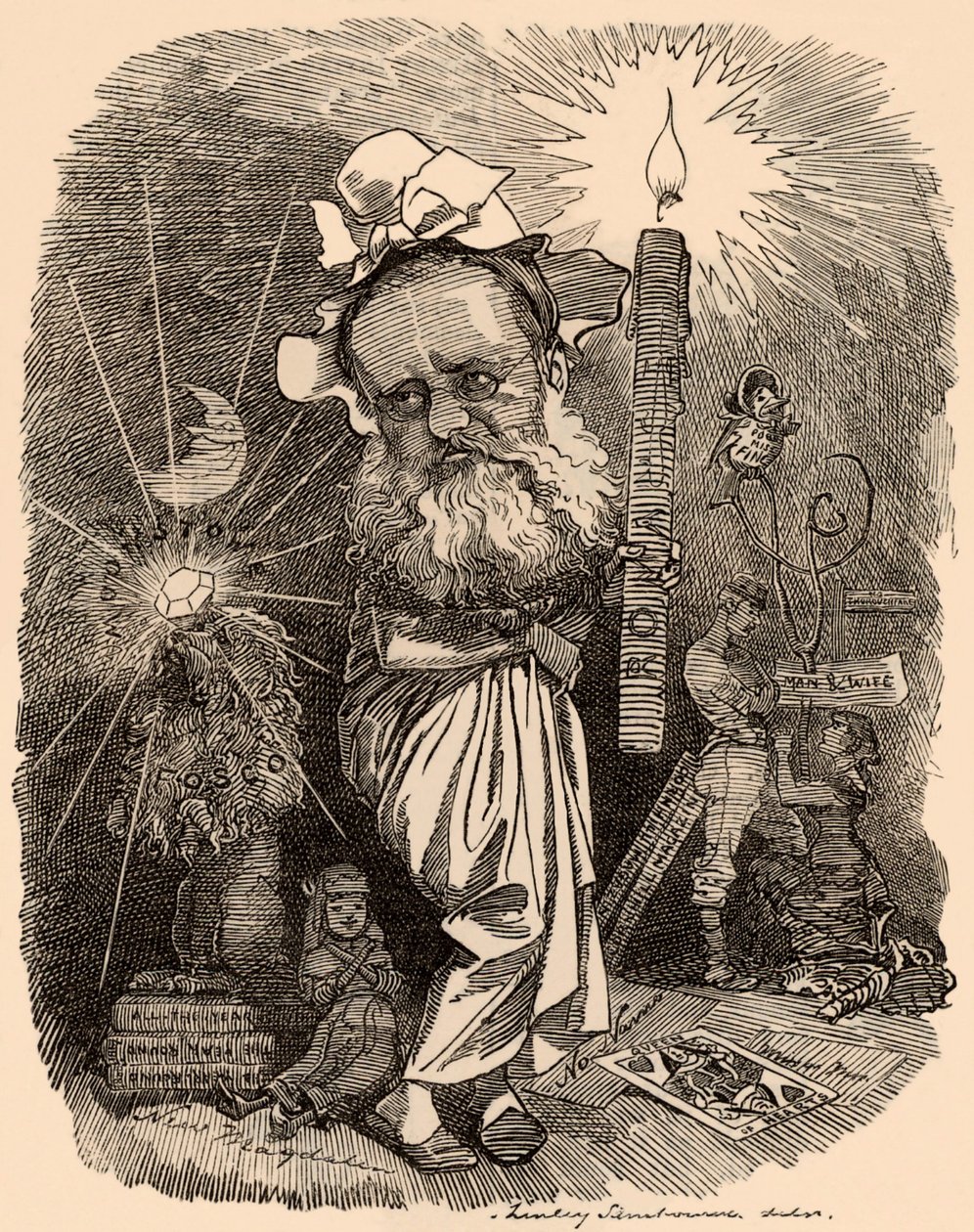 Caricature de Wilkie Collins (1824-1889) romancier - Edward Linley Sambourne