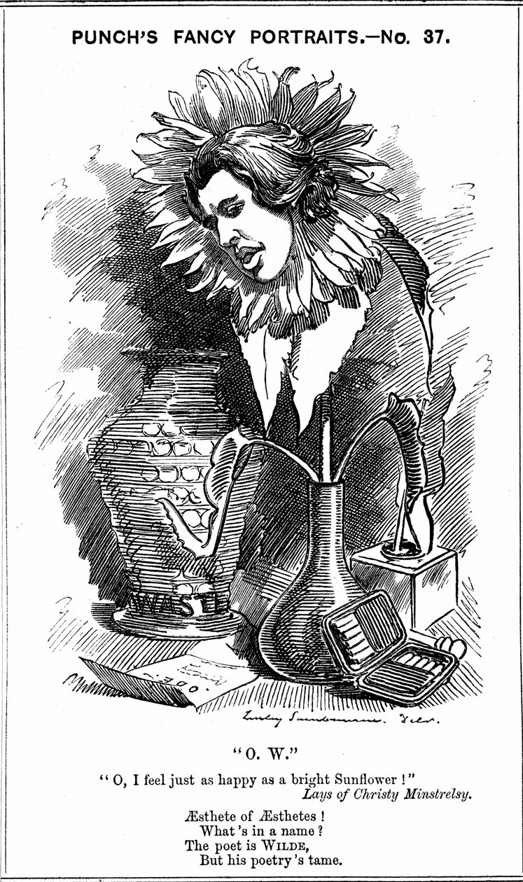 Oscar Wilde (1854-1900) dramaturge, romancier, poète et esprit irlandais. Caricature par Edward Linley Sambourne de sa série 