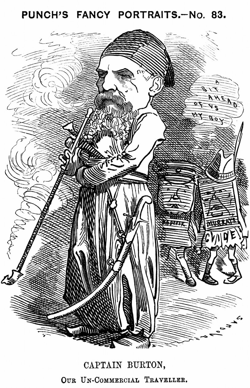 Richard Francis Burton (1821-1890) orientaliste et explorateur anglais. Caricature par Edward Linley Sambourne pour Punch, Londres - Edward Linley Sambourne