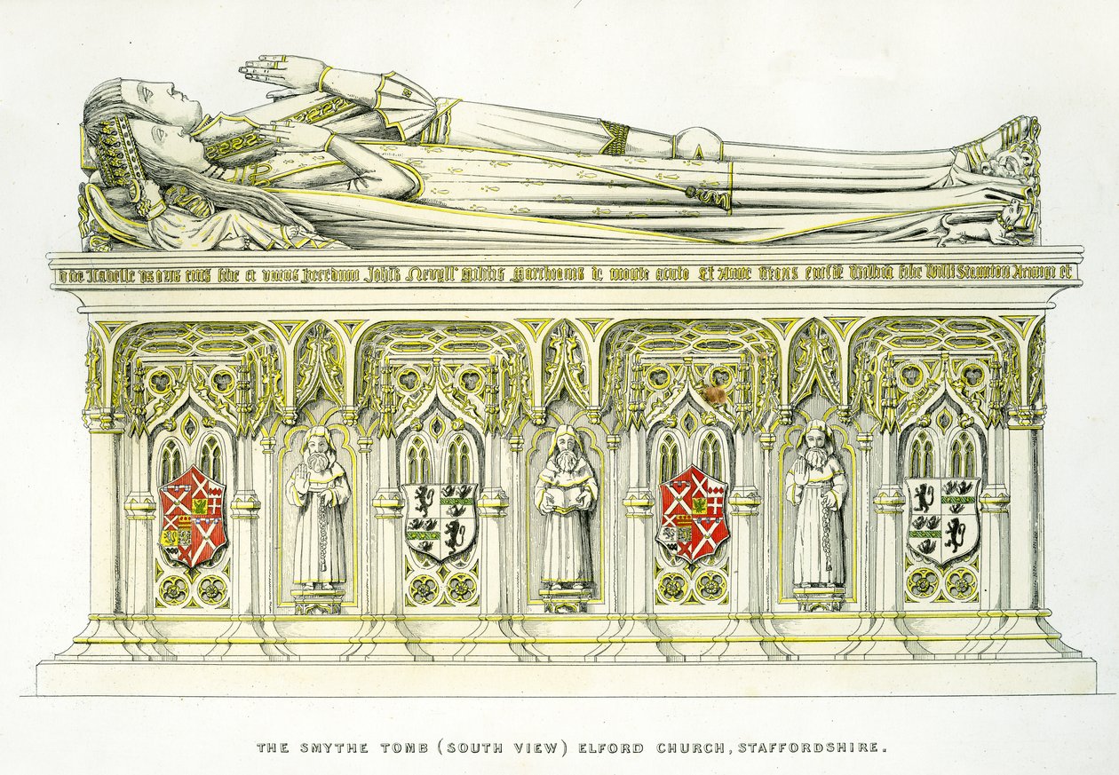Lady Isabel Neville et son deuxième mari, Sir William Smythe, du tombeau Smythe, église St. Peter, Elford, Staffordshire, Angleterre, 1848-9 - Edward M. Richardson