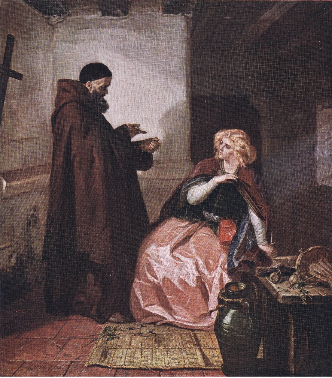 Juliette et frère Laurent (Roméo et Juliette) Prends le flacon, étant alors au lit, et bois ce liquide distillé, de The Complete Works of William Shakespeare publié par J Coker & Co Ltd - Edward Matthew Ward