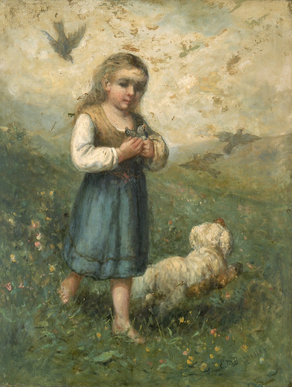 Enfant avec des oiseaux et un chien, 1882 - Edward Mitchell Bannister