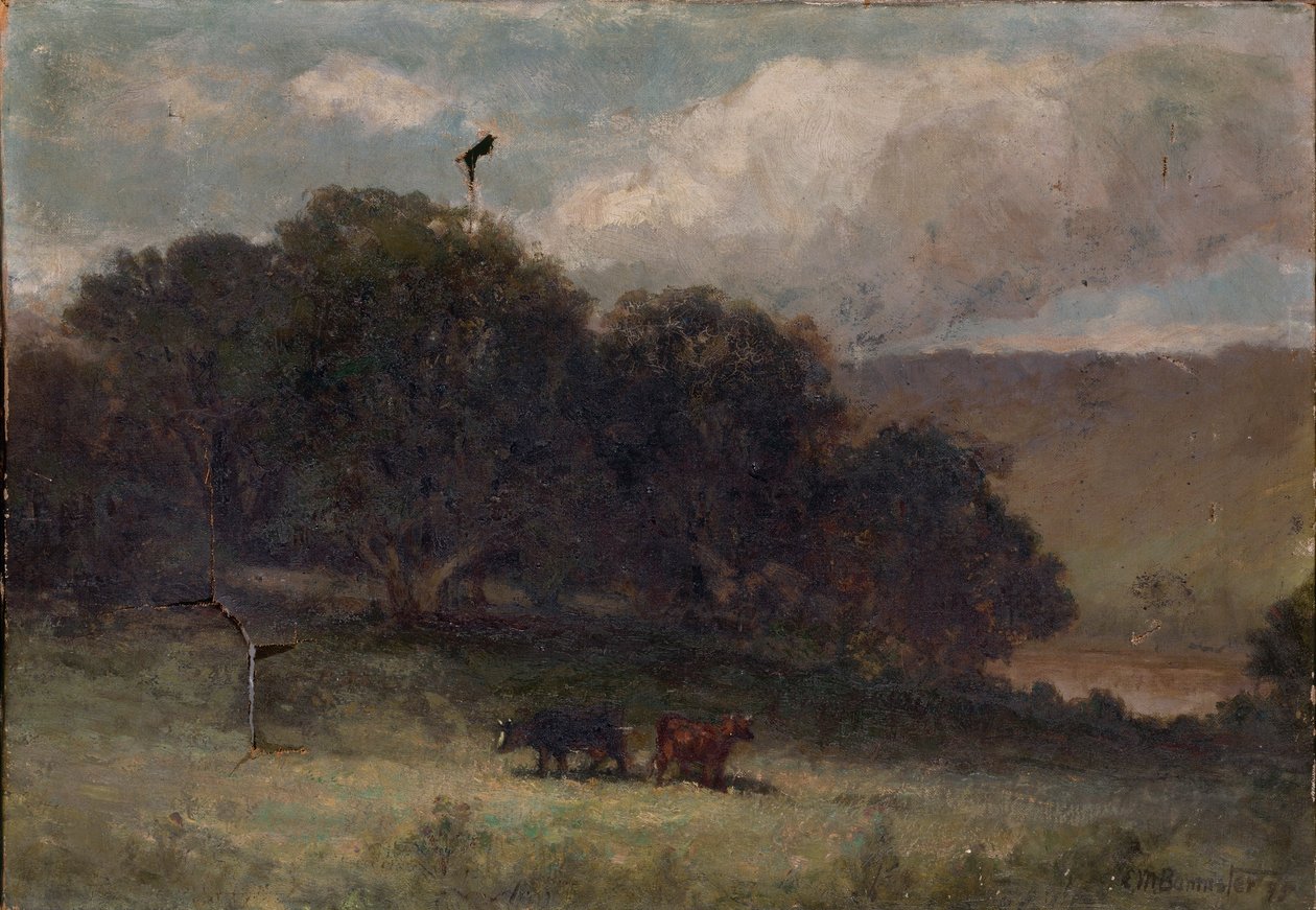 Sans titre (paysage avec des arbres et deux vaches dans un pré) - Edward Mitchell Bannister