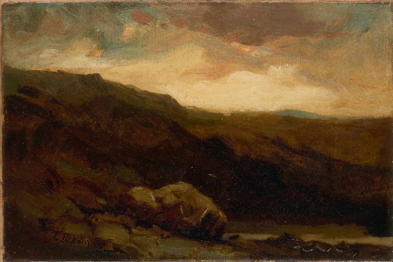 Sans titre (paysage montagneux avec rocher et ruisseau au premier plan) - Edward Mitchell Bannister