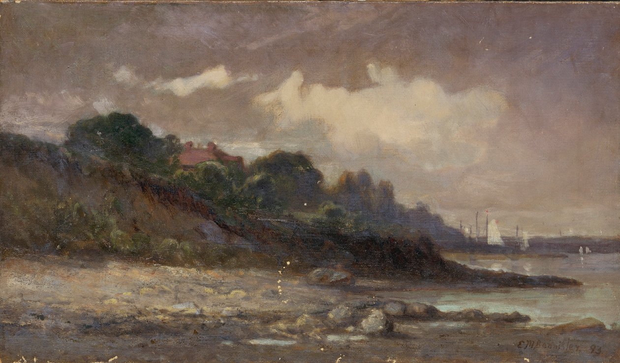 Sans titre (rivage avec voiliers et toit) - Edward Mitchell Bannister