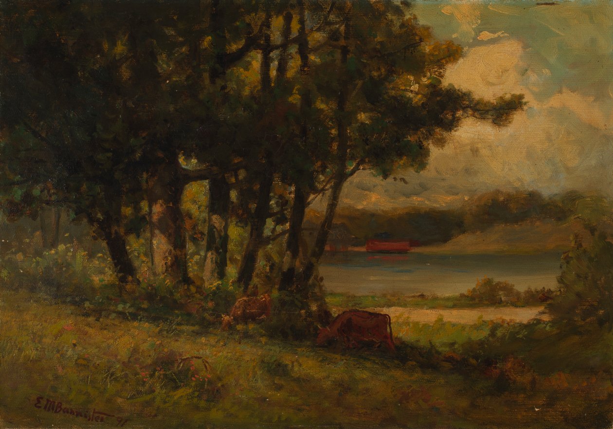 Paysage sans titre avec vaches broutant près de la rivière, 1891 - Edward Mitchell Bannister