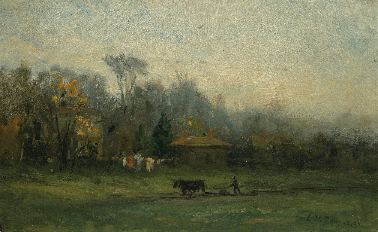 Paysage sans titre avec homme labourant les champs - Edward Mitchell Bannister
