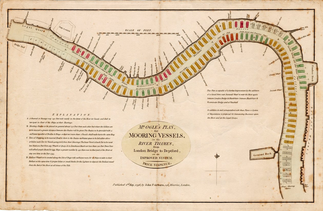 Plan de M. Ogle pour amarrer les navires dans la Tamise, du pont de Londres à Deptford, sur un système amélioré - Edward Ogle