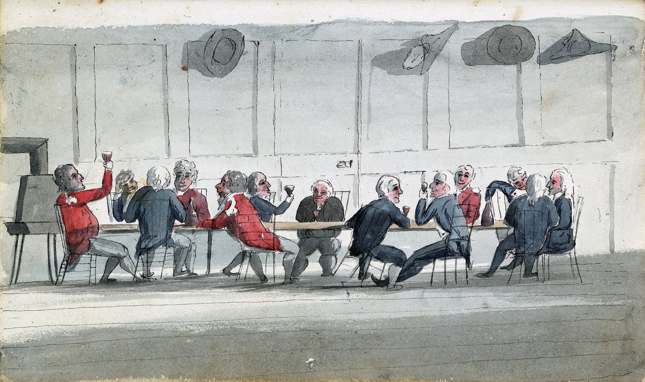 Le Mess des Officiers, une caricature montrant des officiers de la Marine réunis en train de boire du vin - Edward Pelham Brenton
