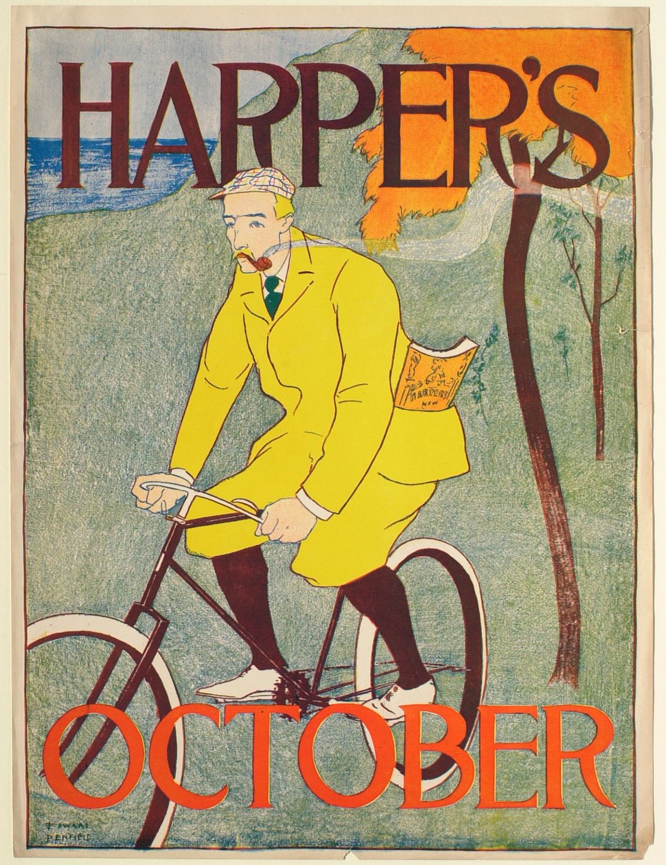 Homme en costume jaune à bicyclette, Harper