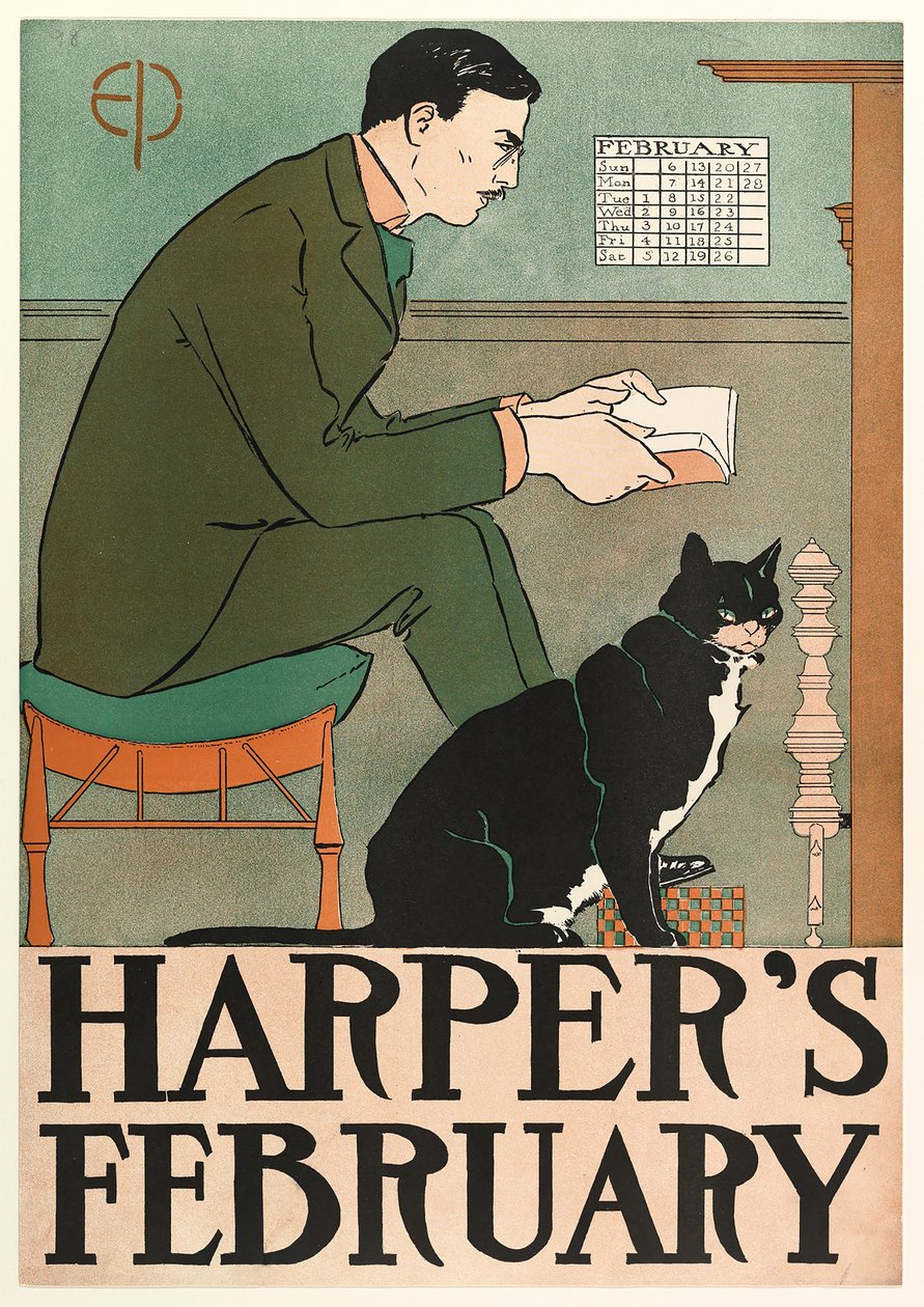 Affiche publicitaire pour Harpers New Monthly Magazine, février 1898 - Edward Penfield