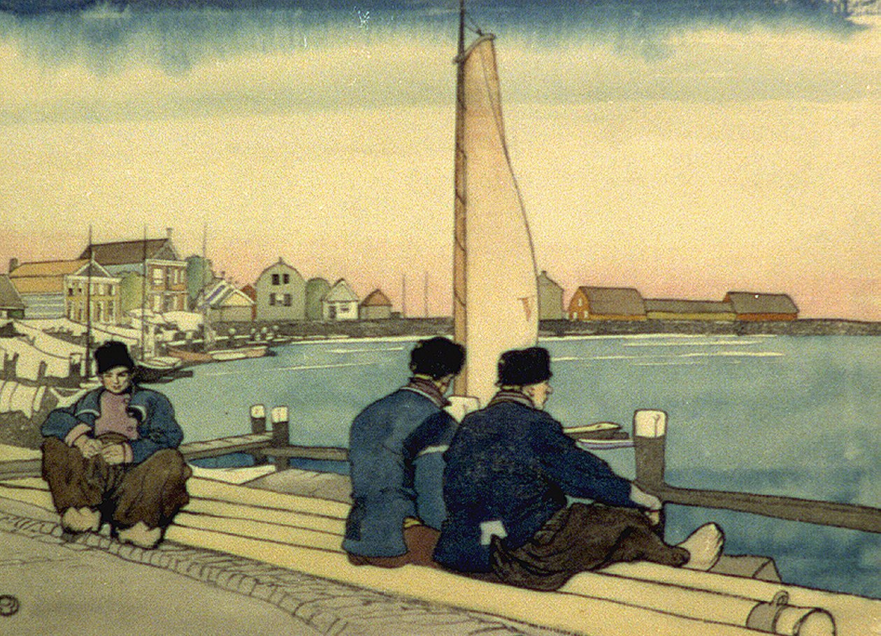 En attendant le vent et la marée aquarelle par Edward Penfield - Edward Penfield