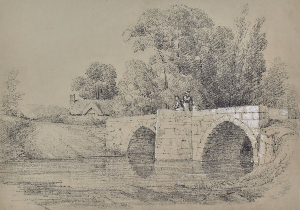 Paysage avec un pont et des personnages - Edward Pretty