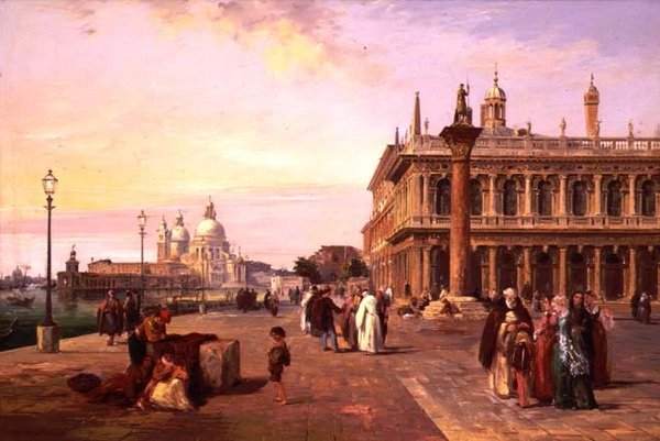 Figures sur la Piazzetta, Venise avec, Salute au-delà - Edward Pritchett