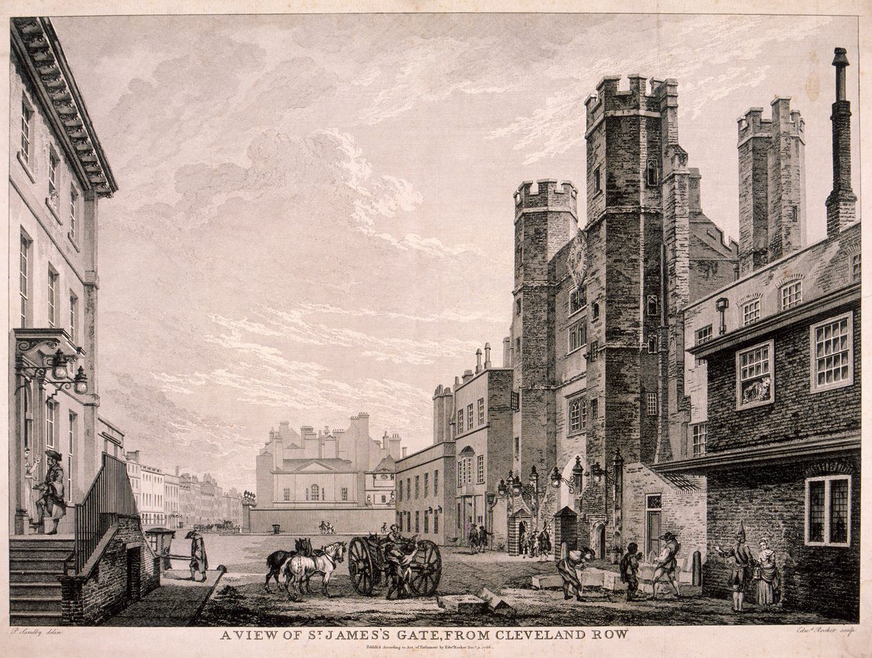 Porte de St James menant au palais de St James, Londres, 1766 - Edward Rooker
