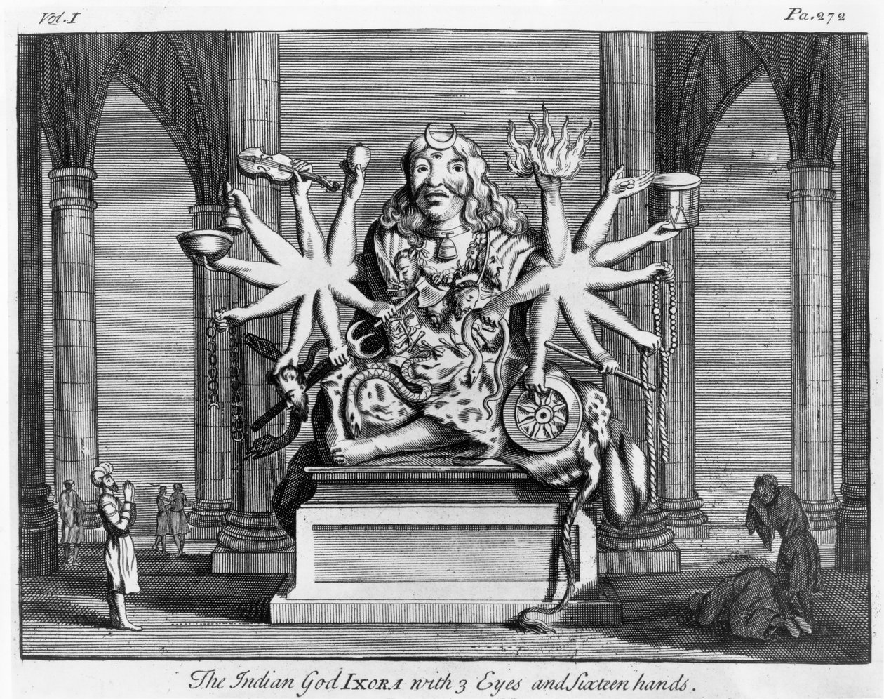Le dieu indien Ixora avec 3 yeux et seize mains