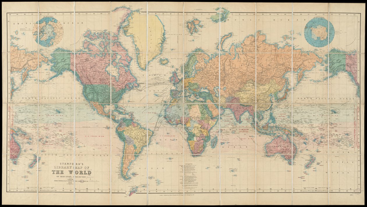 Carte du monde de la bibliothèque de Stanford sur la projection de Mercator - Edward Stanford